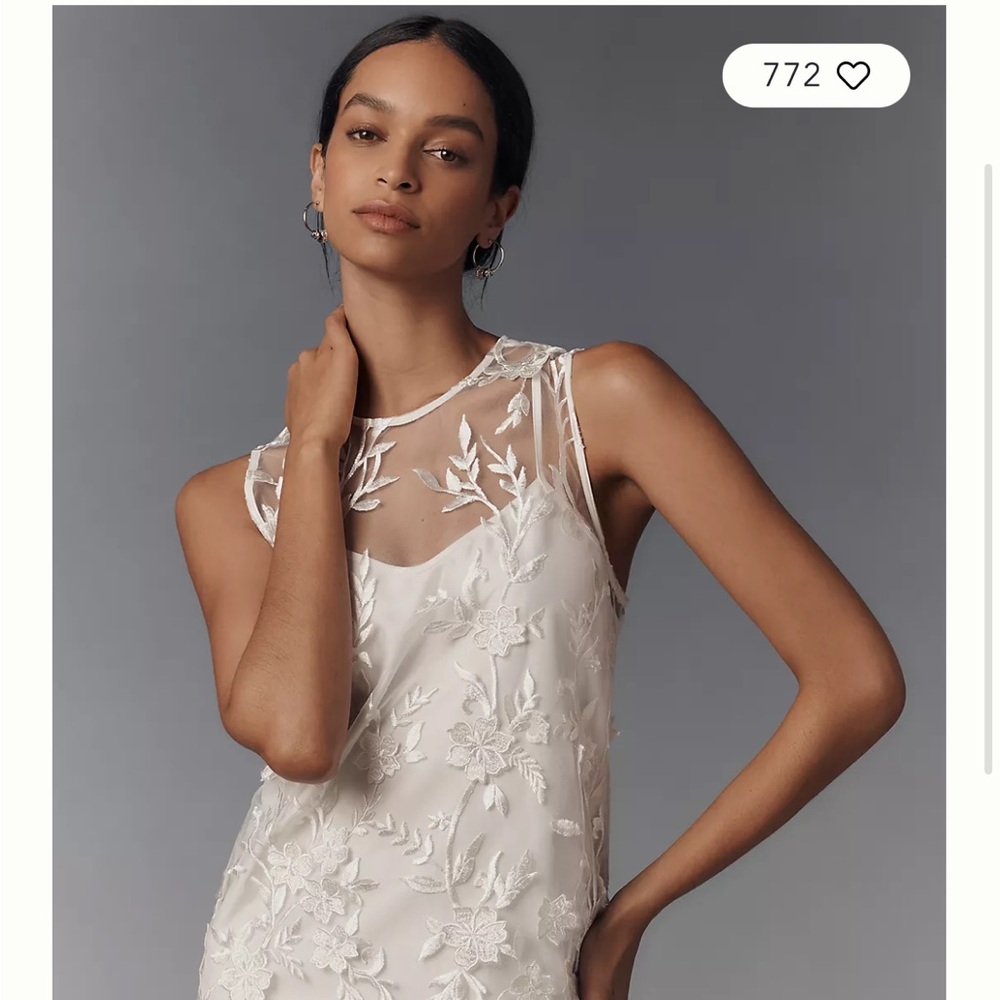 Anthropologie Flat White Sheer Embroidered Mini Dress